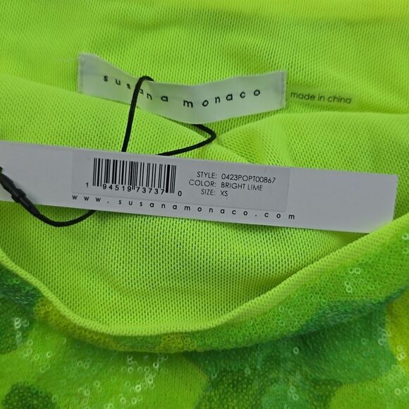 Susana Monaco -1608 NWT Women's Sequin Crop Top Bright Lime Green XS - Picture 3 of 9
